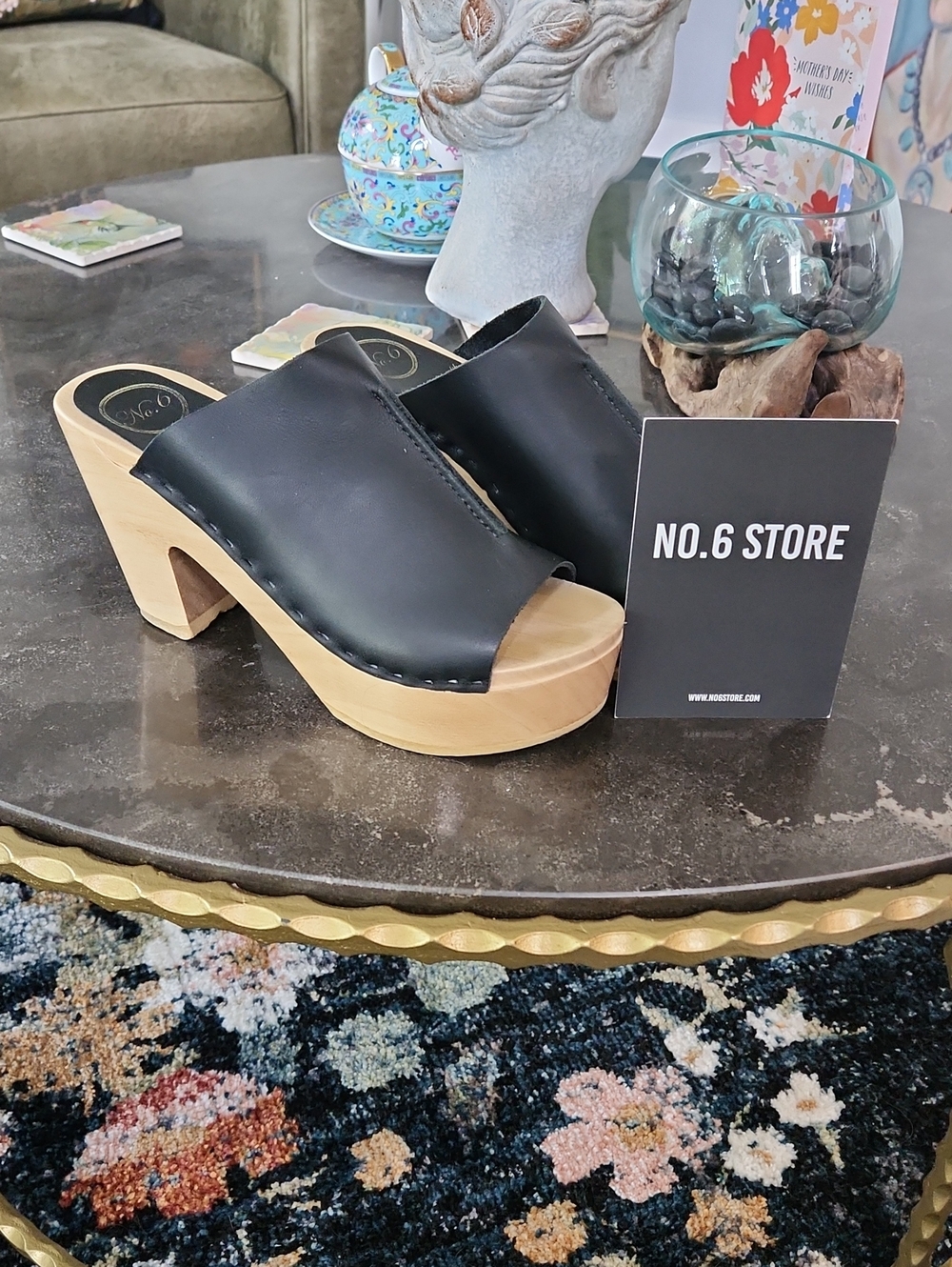 NO.6 Black Leather Clog Heels SZ 38